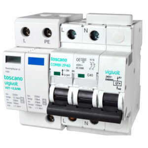 Transitoria Iimp:12,5kA Imax:50kA y permanente 240Vac con IGA 2x63A