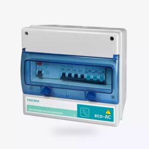 Cuadro de proteccion alterna trifásica de 100 A con diferencial tipo A de de sensibilidad regulable. Con protector de sobretensiones permanentes. Con protector de sobretensiones transitorias 30 kA. En envolvente armario plastico ABS.