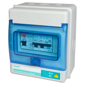 Cuadro de proteccion alterna monofásica de 10 A con diferencial tipo A de 30mA. Con protector de sobretensiones permanentes. Con protector de sobretensiones transitorias 15 kA. En envolvente modular.