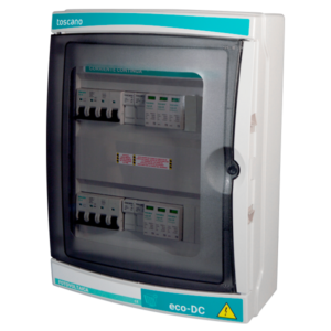 Boîte de protection photovoltaïque pour 4 entrées de chaînes 1000 Vcc avec protection contre les courts-circuits par fusible 15A et 4 sorties de MPPT avec des protecteurs de surtensions transitoires de 40kA de type 2 et des connecteurs MC4. Protection en alternance triphasée de 25 A avec un disjoncteur différentiel de type A de 30 mA. Avec un protecteur contre les surtensions transitoires de 15 kA. Dans un boîtier modulaire.