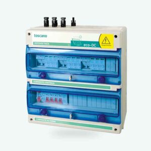 CUADRO FOTOVOLTAICA CON, 2 STRING 2 MPPT  1.000VDC PROTECCIÓN FUSIBLE 15A,  CON TRANSITORIA 40KA T2 CON MC4 Y PROTECCIÓN MAGNETOTÉRMICA 20A MONOFÁSICA 230VAC, POTENCIA 3,68 KW CON SOBRETENSIÓN PERMANENTE Y DIFERENCIAL 30MA TIPO A CON TRANSITORIA 12,5/50KA. CAJA IP65. DIMENSIONES APROXIMADAS 409X307X150MM