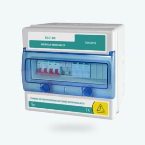 CUADRO FOTOVOLTAICA CON, 1 STRING 1 MPPT  1.000VDC PROTECCIÓN MAGNETOTÉRMICO 20A,  CON TRANSITORIA 40KA T2 SIN MC4. CAJA IP65. DIMENSIONES APROXIMADAS 270X250X155MM