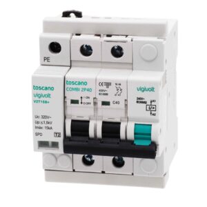 Transitoria 15kA y permanente 240Vac con IGA 2x16A, bifásico, precableado
